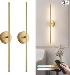 Removable Battery Operated Wall Sconces with Remote Control 350°Rotate LED Wireless Wall Lights with 3 Color Temperatures & Dimming for Bedroom, Hallway,24.4 Inch (2 Pack)