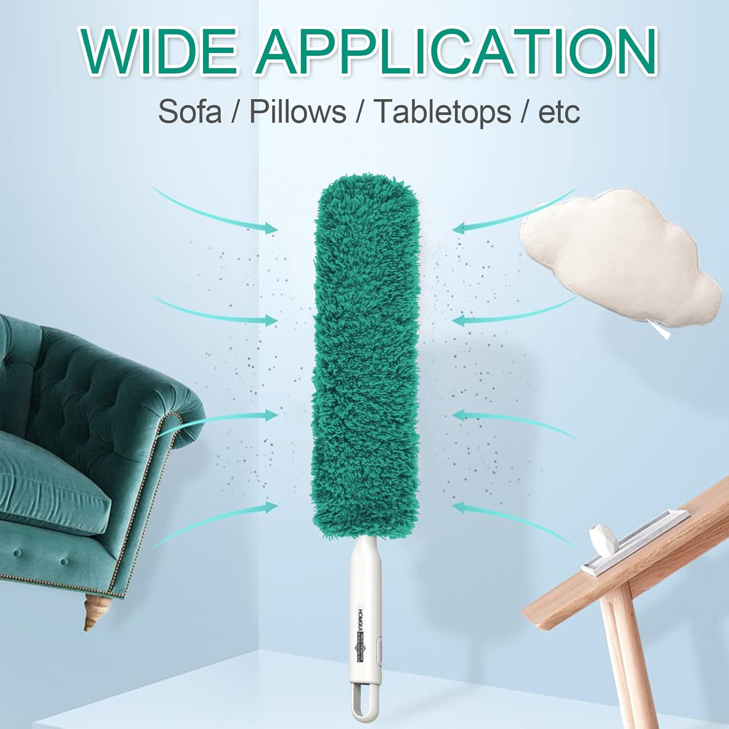 Microfiber Duster, Feather Duster, Dusters for Cleaning, Washable Dusters with Reusable Microfiber Head, Feather Dusters for Cleaning Cobweb, Blinds, Furniture, Cars-Green
