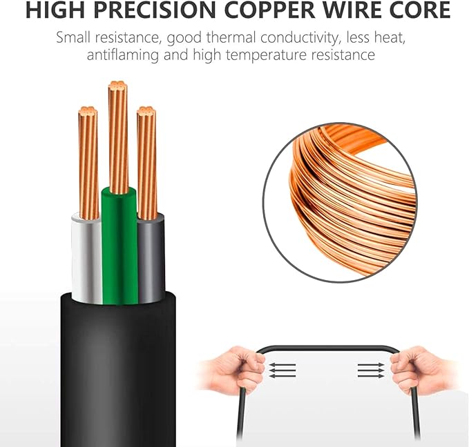 3FT 12/3 Extension Cord Heavy Duty Black 3-Outlet Indoor/Outdoor SJTW Lighted 12-Gauge Grounded Power Cable,12AWG 15 Amp, 1875 Watts，UL Listed，Safety