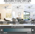 60 Inch Brushed Nickel Ceiling Fans with Lights and Remote, LED Low Profile Flush Mount Ceiling Fan for Bedroom, Living Room, Quiet DC Motor, Dimmable 6 Speeds