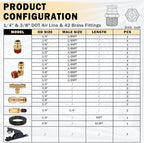 CheeMuii 43 Pcs Brass DOT Air Line Fittings with 50FT 1/4" & 32.8FT 3/8" DOT Air Hose Kit - 1/4, 3/8, 1/2 Push to Connect NPT Thread & Quick Connect Fittings