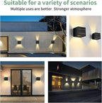 LANFU Solar Powered Motion Sensor Square Outdoor Wall Lights, Black Modern Up and Down Wall Lamps, IP65 Waterproof Warm White 3000K Wall Sconce Light Exterior for Fence Garden Outside