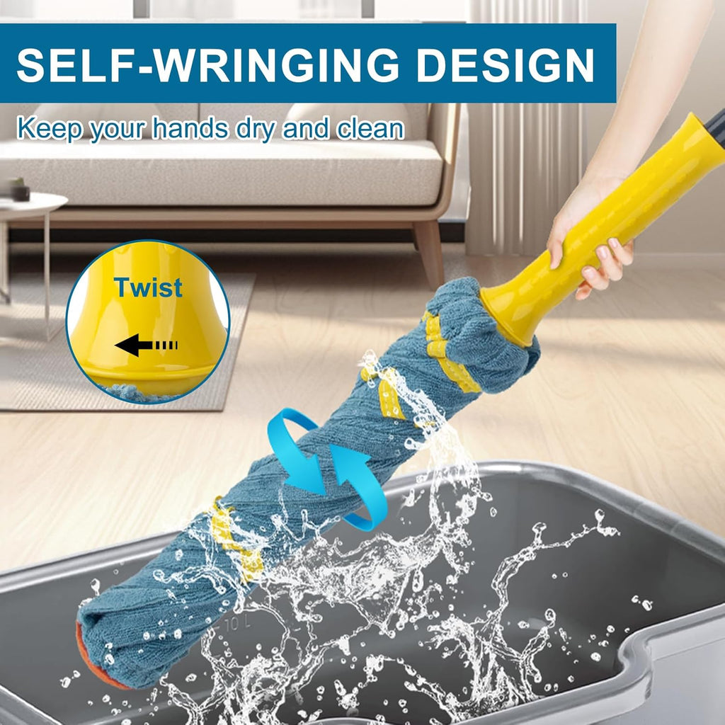 Self-Wringing Twist Mops for Floor Cleaning, Microfiber Floor mop with 57 " Long Handle, Easy Wringing Mop for Hardwood Commercial Household Clean (Microfiber Cloth Twist Mop)