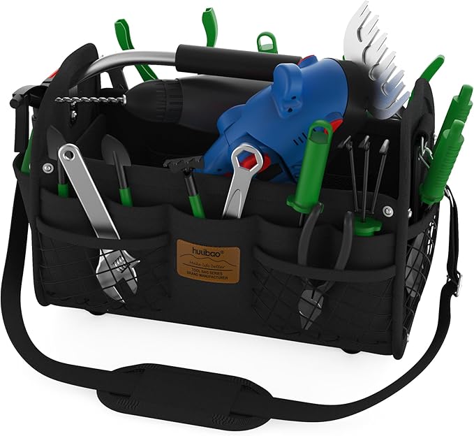16 Inch Tool Bag, Open Top Tool Tote Bag, Tool Storage Bag with Handle and Shoulder Strap, Tool Box Organizer for Electricians, Gardeners, Mechanics