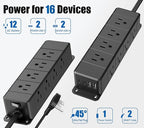 45W USB-C Fast Charging Under Desk Power Strip,12 Outlet Mountable Power Strip with 4 USB,1200J Surge Protection,6FT Flat Extension Cord Black