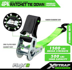 XSTRAP STANDARD Ratchet Tie Down Straps 4Pk 15Ft 1500Lb Break Strength, Cargo Straps for Moving Appliances, Lawn Equipment, Motorcycle, Includes 2 Bungee Cord