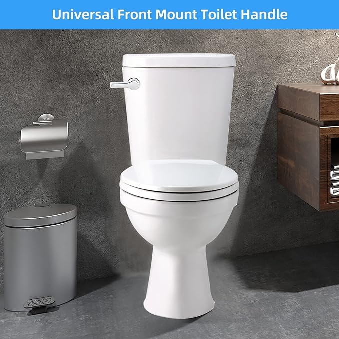 Hygie Rinse 2PCS Metal Toilet Handle Lever Flush Replacement, Universal Front Mount Handle With Stainless Steel Flapper Chains, Repair Kit, Chrome