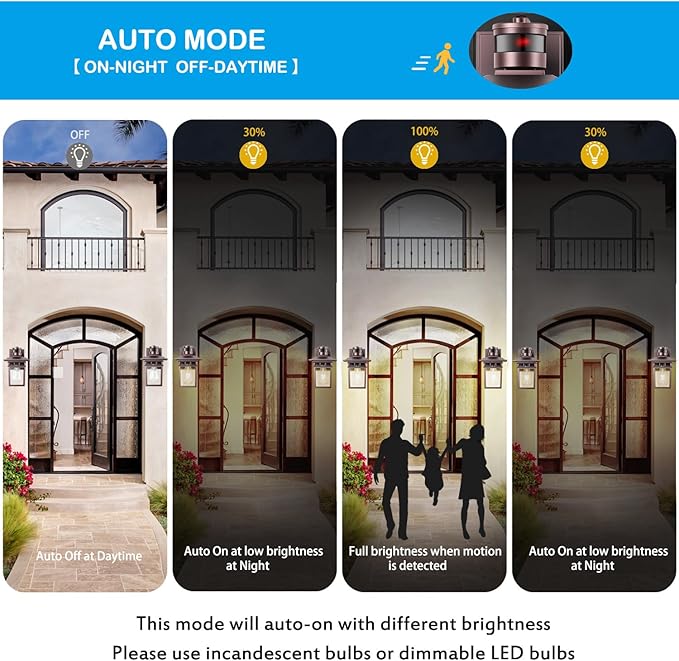 HIFEEEN 2-Pack Outdoor Wall-Mounted Motion Sensor Light with Dusk to Dawn Function, Waterproof Anti-Rust Aluminum Exterior Bronze Porch Lighting Fixture for Front Door, Garage, and Entrance Wall