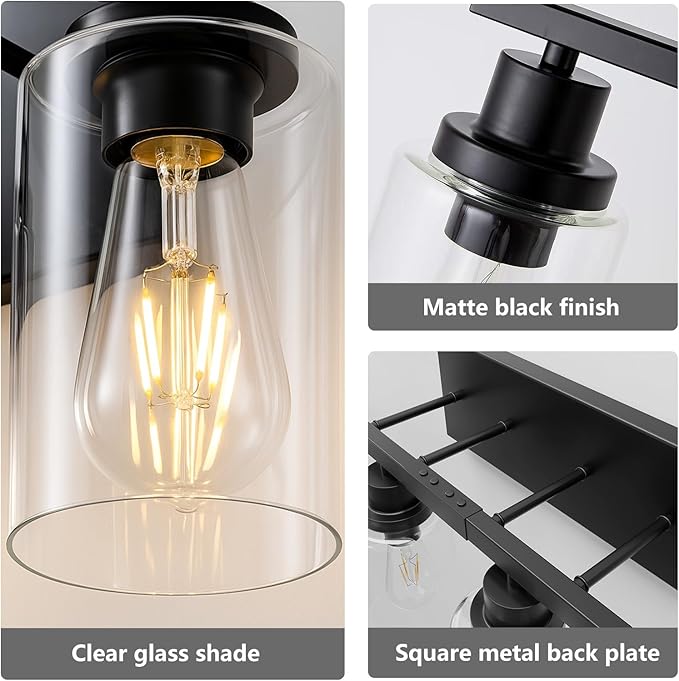 8 Light Black Bathroom Vanity Light Fixture, Long Farmhouse Vanity Lights Over Mirror,Modern Large Bathroom Lighting Wall Light with Clear Glass Globe for Mirror,Living Room,Bedroom