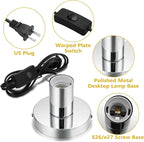 Tuanse 2 Pcs Polished Metal Desktop Lamp Base E26 E27 Screw Light Bulb Holder Sockets Night Light Base Lamp Replacement for Holding Bulb 6 Feet Cord on Off Switch Plug(Silver)