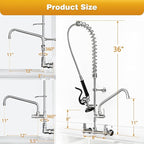 Commercial Sink Faucet With Sprayer For kitchen-Staff: BESTJEEF Commercial Wall Mount Kitchen Sink Faucet With Pre Rinse Sprayer For Kitchen Cook- 36" Height Faucet With 8" Center And 12" Add-On Spout
