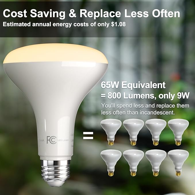 VOLIVO LED Flood Light Bulb 12 Pack, Recessed Ceiling Bulb, BR30, 65W Equivalent Efficient 9W, Dimmable, E26 Base, Warm White 3000K, 800 Lumens, 80CRI, Ceiling Light for Kitchen, Living Room
