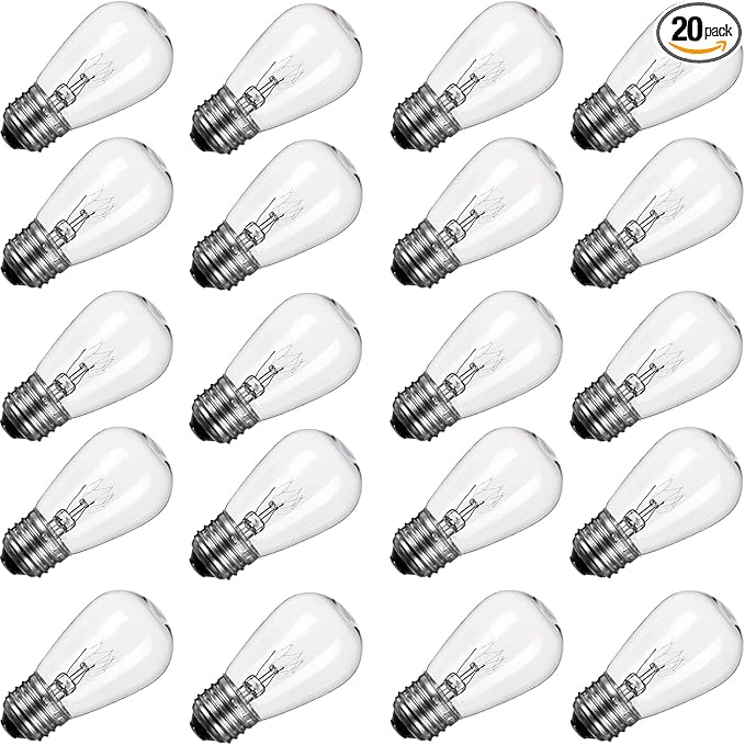 Minetom 20Pack S14 Replacement Light Bulbs - 11 Watt Warm Incandescent Edison Light Bulbs with E26 Medium Base for Commercial Grade Outdoor Patio String Lights