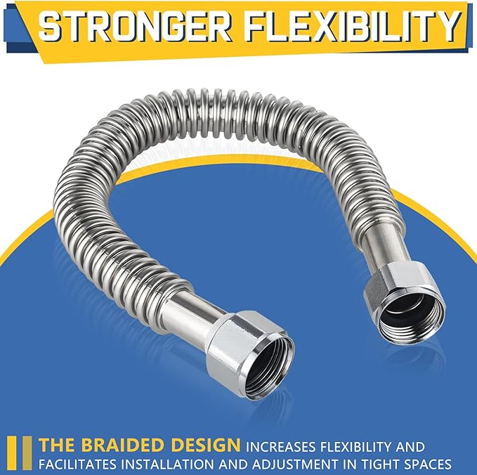 30-Pack GUOFIS Corrugated Flexible Stainless Steel Water Heater Connector,3/4" FIP x 3/4" FIP Hose for Water Heater/Water Softener(24-Inch)(HOSE040-30Pack)