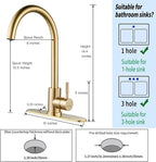Single Handle High Arc Brushed Gold Kitchen Faucet Stainless Steel Commercial Single Hole Kitchen Sink Faucet, Modern One Hole Bar Sink Faucet with Deck Plate