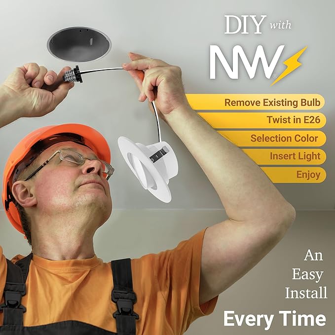 NUWATT 24 Pack 4 Inch Gimbal LED Recessed Lighting Retrofit, 4" Sloped Ceiling Light, 5 CCT 2700K/3000K/3500K/4000K/5000K, Dimmable, High Output 750LM, 10W, 90 CRI Eyeball Lights, Aluminum Trim, ETL