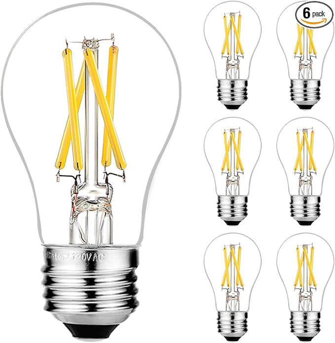 LiteHistory E26 Edison Bulb 6W=60 watt Light Bulb Dimmable Daylight 5000K Edison Light Bulb 60 Watt AC120V A15 led Bulb for Ceiling Fan,Vanity,Refrigerator,Wall scones 600lm E26 Light Bulb 6Pack