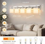 5 Light Modern Bathroom Light Fixtures Over Mirror, Chrome Vanity Lights for Bathroom Wall Sconces with Milky White Glass Shades, E26 Socket (Bulbs Not Included)