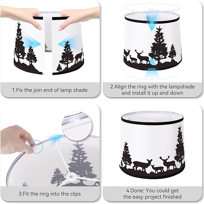 Lamp Shades Set of 2 - Drum Lampshades 11.4" x 12.9" x 9.8" Inches, Fabric Medium Replacement Lampshades for Table Lamp, Floor Lamp, Assembly Required, Spider,Linen