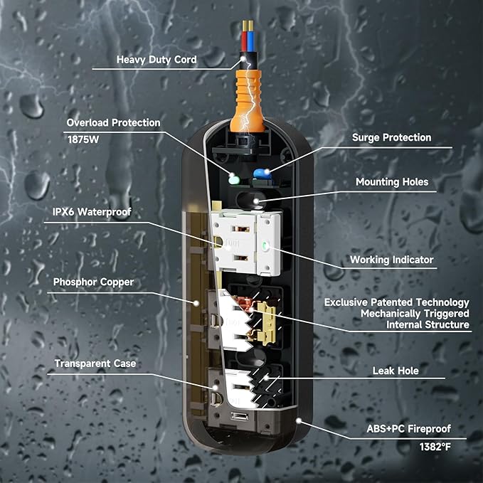 Surge Protector Power Strip, Covozon 3 Outlets 6ft Extension Cord, 1875W Outdoor Power Strip Weatherproof, Mountable Small Power Strip for Home, Outdoor, Travel.