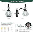 Modern Wall Sconces Set of Two Black Vintage Indoor Glass Wall Lamp Bathroom Vanity Light Fixture Wall Mounted Room Sconce Wall Lighting