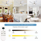 56inch Ceiling Fans with Lights and Remote/App Control, Dimmable LED, Reversible DC Motor, Noiseless, 6 Double-Side blades, 6 Speeds Low Profile Ceiling Fan for Indoor/Outdoor Use（ Nickel）