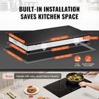 VEVOR Electric Radiant Cooktop, 24in 2 Burners Built-in Electric Stove Top, 1800W Ceramic Top Cooktop with Glass Panel, Touch Control, 9 Heat Level, Residual Heat Indicator,Timer, Child Lock, 120V