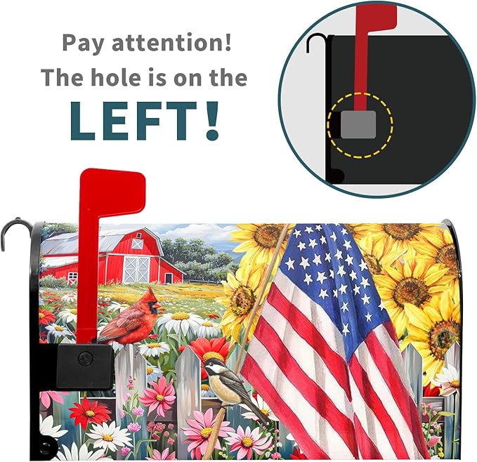 America Flag Patriotic Mailbox Covers - 4th of July Magnetic Standard Size 25.5x21 Inch Summer Floral Bird Waterproof Mailbox Wraps - Post Letter Box Covers - Garden Yard Decor for Outdoor