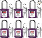 Lockout Tagout Locks 6-Pack｜OSHA Purple Loto Locks Keyed Different｜2 Keys/Lock for Industrial Machinery & Electrical Panels｜Chrome Steel & Laser Coding