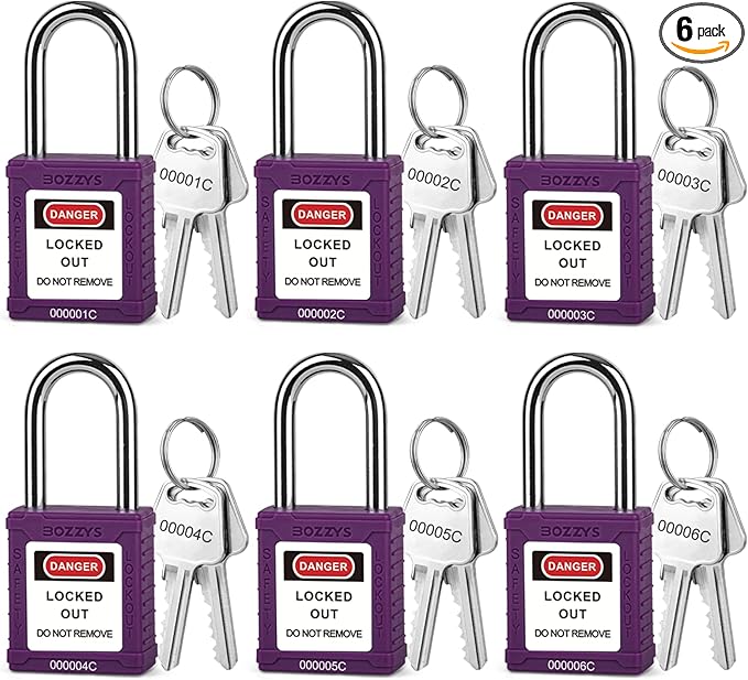 Lockout Tagout Locks 6-Pack｜OSHA Purple Loto Locks Keyed Different｜2 Keys/Lock for Industrial Machinery & Electrical Panels｜Chrome Steel & Laser Coding