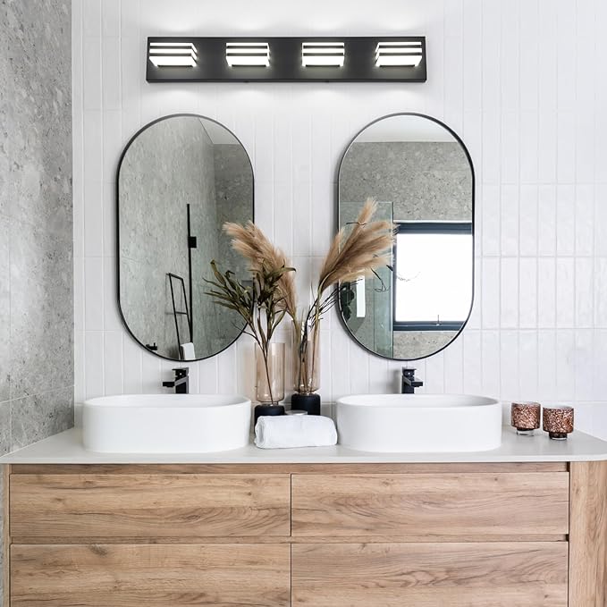 Black Bathroom Light Fixtures 24W Wall Light for Mirror 27 Inch Vanity Lighting Fixtures over Sink 4 Light LED Vanity Lamp Modern over Mirror Light Fixture Acrylic LED Light Bar for Bathroom Restroom