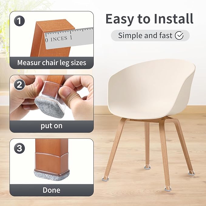 Ezprotekt 16 Pcs Rectangle Grey Felt Chair Leg Floor Protectors for Hardwood Floors, Rectangle Silicone Chair Leg Caps, Furniture Leg Covers Cups for Chair Table (Fit W :0.6-0.8", L: 0.9-1.3")