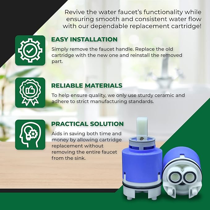 Kerox K40B 40mm Faucet Cartridge - Ceramic Mixing Single-Lever Cartridge, Bathroom Sink Faucets & Parts for Home Plumbing Repair and Improvement, fits La Torre & American Standard Faucets