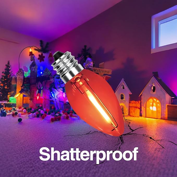 12Pack C7 Replacement Bulbs, Multicolor LED Christmas Light Bulbs for Outdoor String Lights, Patio Wedding Party Decor with E12 Candelabra Base