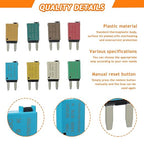 Manual Reset Fuse E73 E79 car ATM Low Profile Mini Blade Style Circuit Breaker T3 5A 6A 7.5A 10A 15A 20A 25A 30A Boat Marine RV Car Truc DC 12V 28 Volts（8 pcs Mixed）