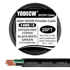 25ft 4/3 4 AWG Portable Power Cable (3 Conductor) - SOOW 600V 4 Gauge Electric Wire for Motor Leads, Portable Lights, Battery Chargers and Machinery - 3 Conductor - 25 Feet Electrical Cord