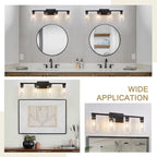 4 Light Bathroom Vanity Light Fixtures, Black Farmhouse Bathroom Vanity Light with Clear Glass Shade, Bathroom Lighting Fixtures Over Mirror, Vanity Lights for Bathroom Mirror