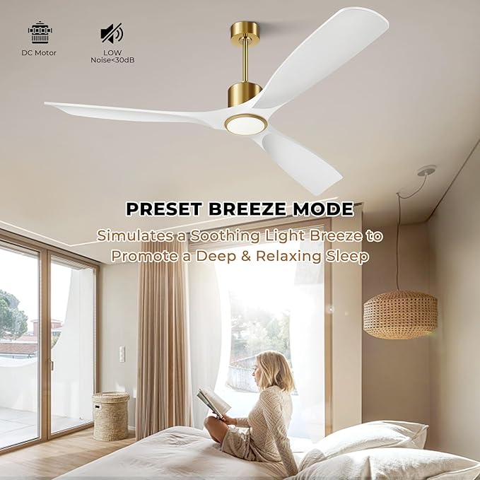 52" White and Gold Ceiling Fan with Lights,Smart Ceiling Fan Work with Alexa/Gg/App/Remote,3-Color Light Dimmable 6-Speed Quiet Reversible DC Motor for Patio Porch Bedroom