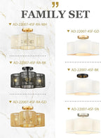 Rattan Light Fixtures Ceiling Mount, 4-Light 14" Boho Semi Flush Mount Ceiling Light with Hand-Woven Shade in Quatrefoil Shape for Kitchen Nursery Bedroom Hallway, Black, AD-22007-4SF-RA-BK