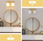 2 Light Modern Bathroom Light Fixtures Over Mirror, Brass Finish Vanity Lights for Bathroom Wall Sconces with Milky White Glass Shades, E26 Socket (Bulbs Not Included)