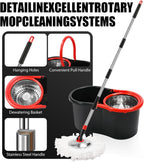 Spin Mop and Bucket with Wringer Set,360° Mop and Bucket System with 3 Microfiber Mop Refills and 50" Extended Handle for Floor Cleaning (Black)