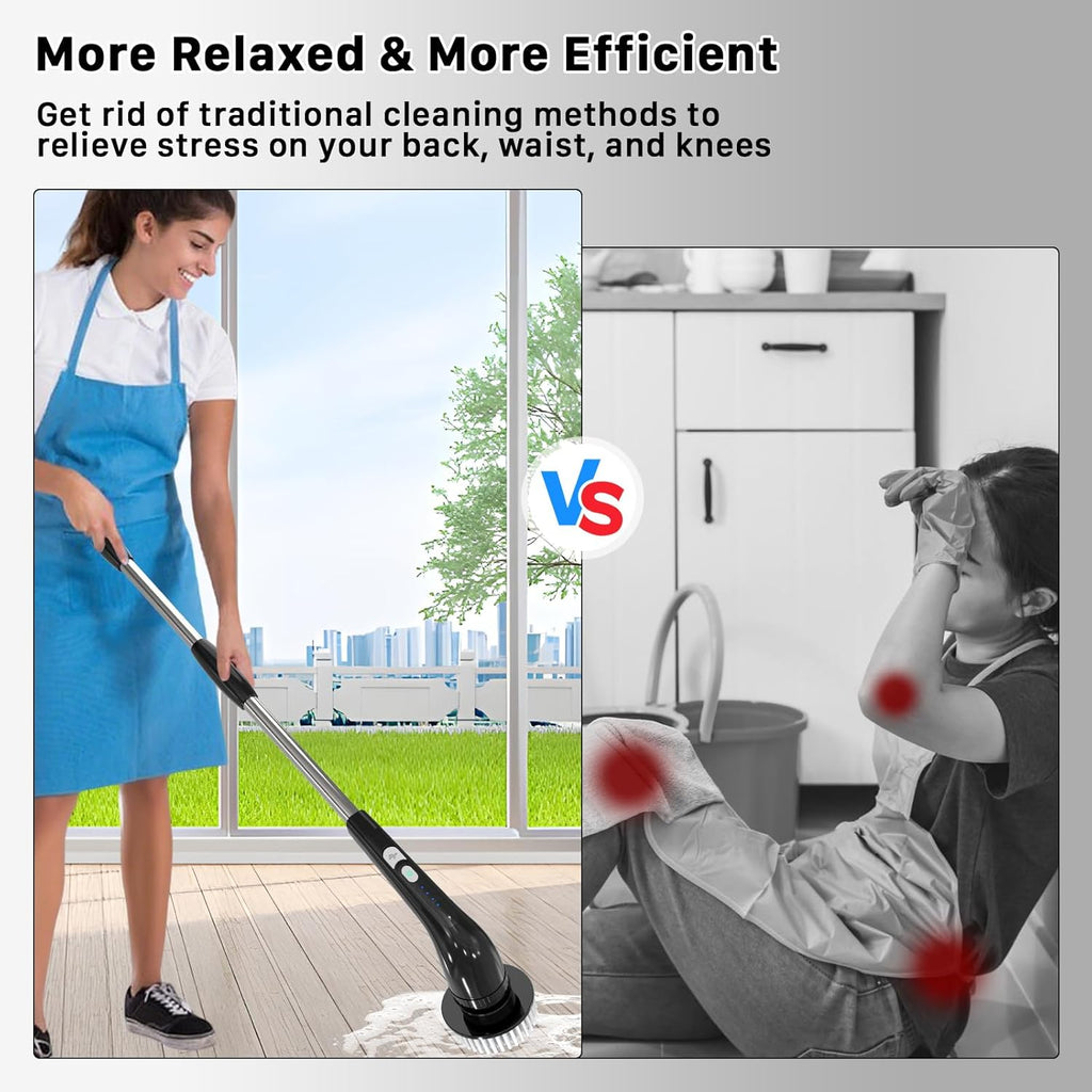 Electric Spin Scrubber, Cordless Cleaning Brush, Shower Scrubber with 7 Replaceable Brush, 2 Speeds and Adjustable Extension Handle for Bathroom Shower Bathtub Glass Car(Black)