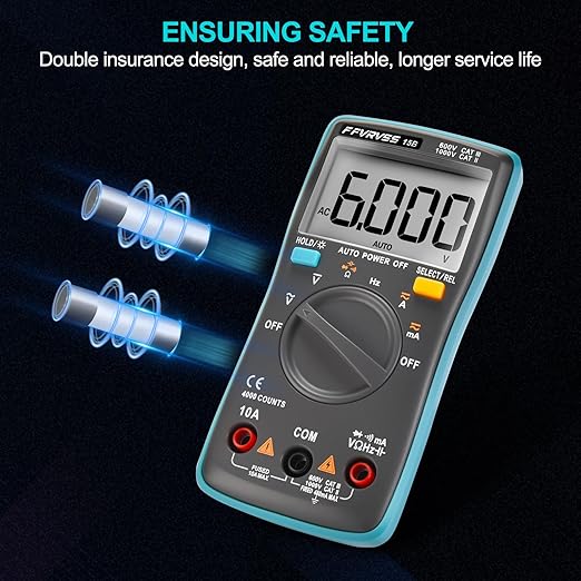 15B Digital Multimeter Tester, Voltmeter, Vehicle Detector 4000 Counts, Auto-Ranging for AC/DC Voltage and Current, Ohm, Capacitance, Frequency, High-Precision Large Screen Display for Clear Viewing