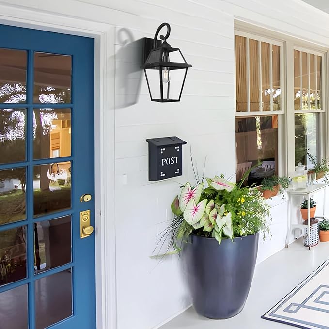 Colonial Outdoor Wall Lantern, Large Black Exterior Light Fixture with Clear Glass for Front Porch, 20 Inch Tall Waterproof Outdoor Wall Sconces Lamp Outside for House, Doorway, Garage, Corridor