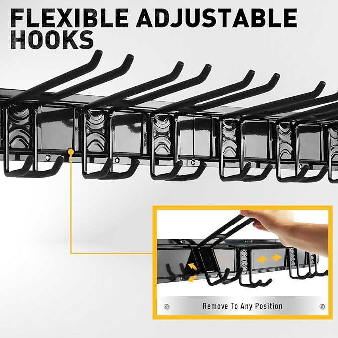 ELEAD 18-Pairs Heavy Duty Garage Tool Organizer Wall Mount Hooks, 96 Inches 1460 lbs Garden Tool Organizer with Adjustable Hooks for Garden, Yard, and Shed