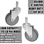 3-Inch Swivel Stem Caster, 7/16-Inch Stem Diameter Rubber Wheel, Heavy Duty TPR Replacement Wheels for Rubbermaid Mop Bucket Cart Grill Casters - 8 Pack