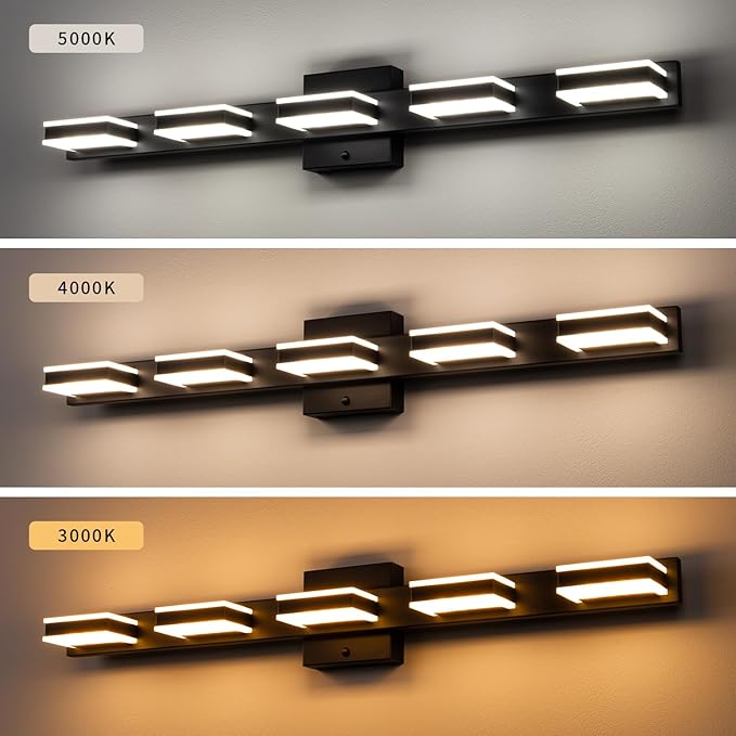 mirrea 32" Black Vanity Lights for Bathroom 5 Light Vanity Lighting Fixtures for Mirror 3 CCT Adjustable LED Vanity Light