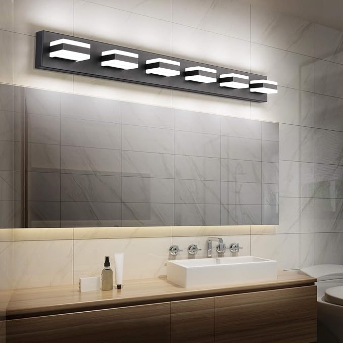 SOLFART Modern LED Vanity Light Matt Black Vanity Light Bathroom Lighting Fixture Over Mirror 6 Lights