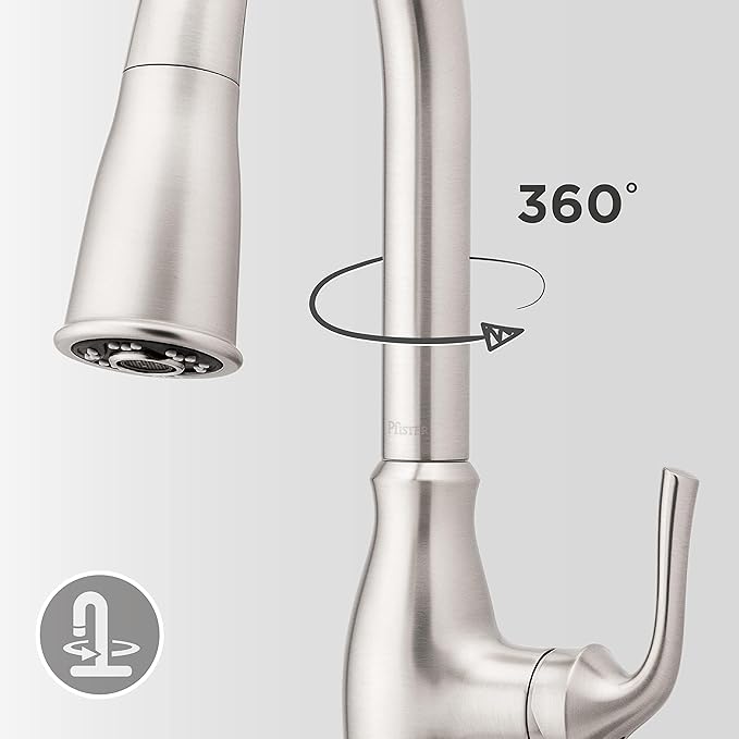 Pfister Rosslyn Kitchen Faucet with Pull Down Sprayer and Soap Dispenser, Single Handle, High Arc, NSF Certified, Spot Defense Stainless Steel Finish, F5297RSSRGS