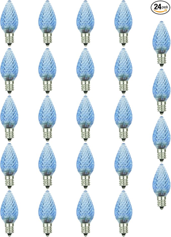Sunlite 40458 LED C7 Holiday Decorative Light Bulb, 0.4 Watts, E12 Candelabra Base, Faceted Christmas-Lights; Nightlight, Blue 24 Count